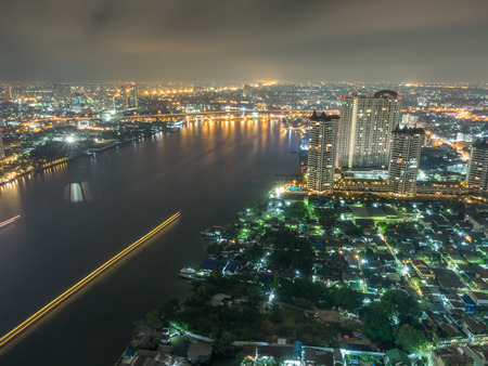 Cityscape night light view of Bangkok from skyscraper building view, Thailandの写真素材