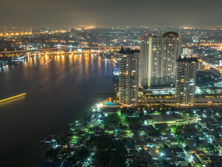 Cityscape night light view of Bangkok from skyscraper building view, Thailandの写真素材