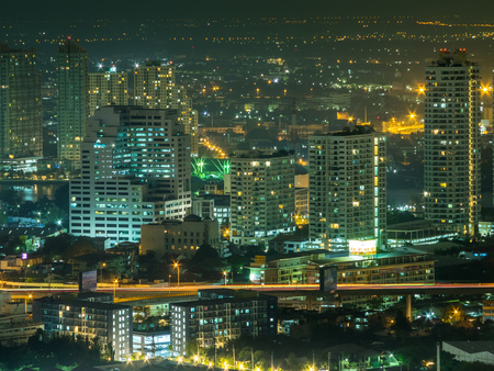 Cityscape night light view of Bangkok from skyscraper building view, Thailandの写真素材