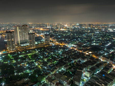 Cityscape night light view of Bangkok from skyscraper building view, Thailandの写真素材