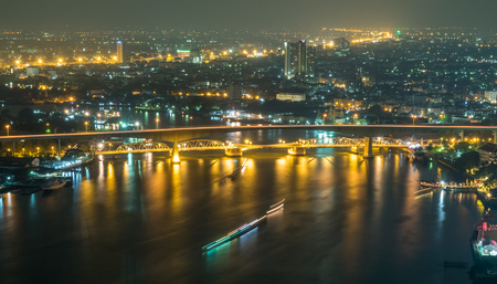 Cityscape night light view of Bangkok from skyscraper building view, Thailandの写真素材