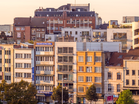 BRUSSELS - SEPTEMBER 30: Cityscape view in evening twilight period of Brussels, the capital city of Belgium, taken on September 30, 2015.のeditorial素材