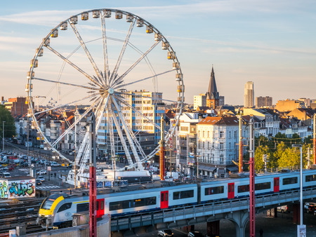 BRUSSELS - SEPTEMBER 30: Cityscape view in evening twilight period of Brussels, the capital city of Belgium, taken on September 30, 2015.のeditorial素材