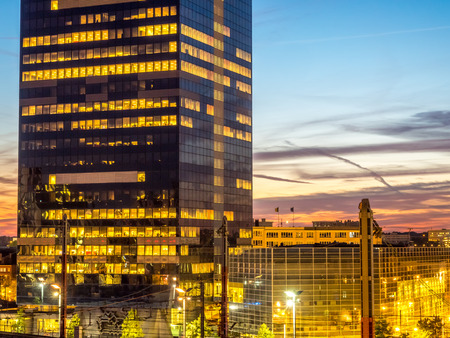 BRUSSELS - SEPTEMBER 30: Cityscape view in evening twilight period of Brussels, the capital city of Belgium, taken on September 30, 2015.のeditorial素材