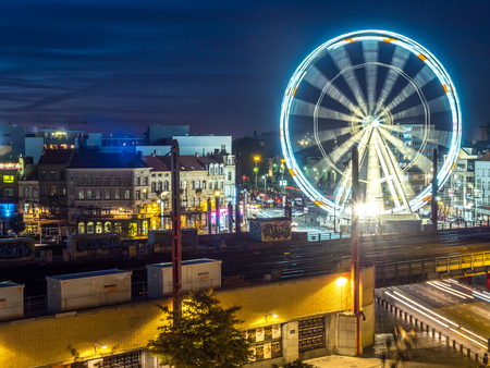 BRUSSELS - SEPTEMBER 30: Cityscape view in evening twilight period of Brussels, the capital city of Belgium, taken on September 30, 2015.のeditorial素材