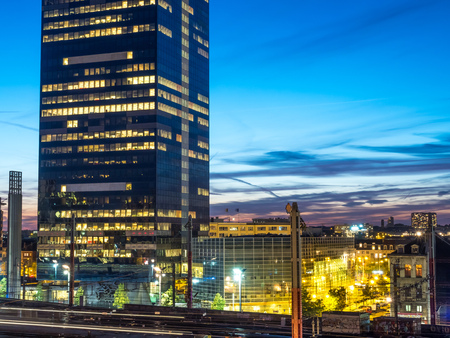 BRUSSELS - SEPTEMBER 30: Cityscape view in evening twilight period of Brussels, the capital city of Belgium, taken on September 30, 2015.のeditorial素材