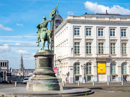 Unique architecture buildings around Mont de Arts area under cloudy blue sky in Brussels, Belgiumの写真素材