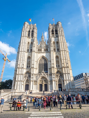 Saint Michael and Saint Gudule Cathedral in Brussels, Belgium, under clear blue skyのeditorial素材