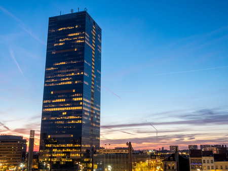 BRUSSELS - SEPTEMBER 30: Cityscape view in evening twilight period of Brussels, the capital city of Belgium, taken on September 30, 2015.のeditorial素材