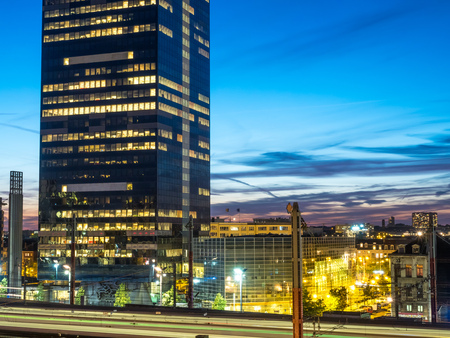 BRUSSELS - SEPTEMBER 30: Cityscape view in evening twilight period of Brussels, the capital city of Belgium, taken on September 30, 2015.のeditorial素材