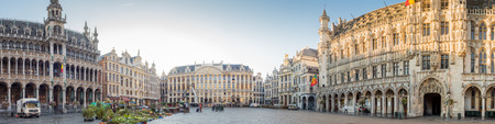 Panoramic view of World heritage old and classich buildings in Grand Place, center squre, in Brussels, Belgium, with morning lightのeditorial素材