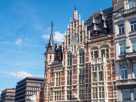 Unique architecture buildings around Mont de Arts area under cloudy blue sky in Brussels, Belgiumのeditorial素材