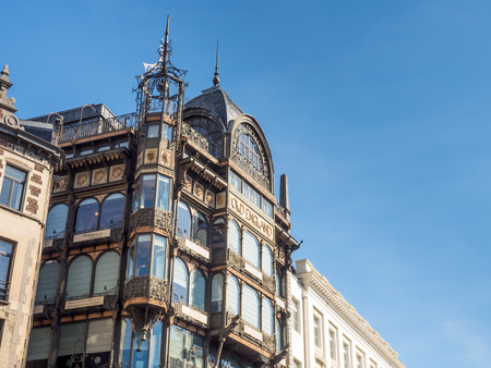 Unique architecture buildings around Mont de Arts area under cloudy blue sky in Brussels, Belgiumのeditorial素材