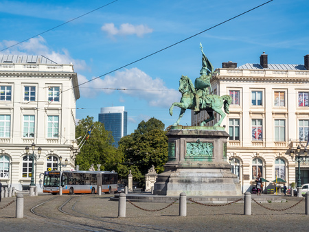Unique architecture buildings around Mont de Arts area under cloudy blue sky in Brussels, Belgiumのeditorial素材