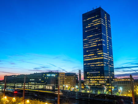 BRUSSELS - SEPTEMBER 30: Cityscape view in evening twilight period of Brussels, the capital city of Belgium, taken on September 30, 2015.のeditorial素材
