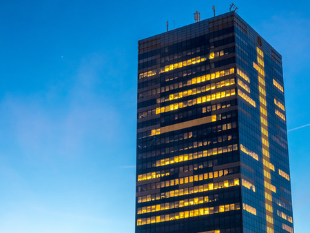 BRUSSELS - SEPTEMBER 30: Cityscape view in evening twilight period of Brussels, the capital city of Belgium, taken on September 30, 2015.のeditorial素材