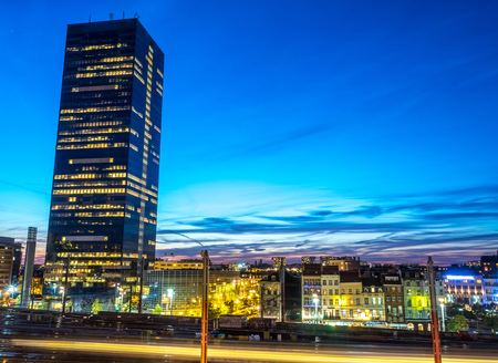 BRUSSELS - SEPTEMBER 30: Cityscape view in evening twilight period of Brussels, the capital city of Belgium, taken on September 30, 2015.のeditorial素材