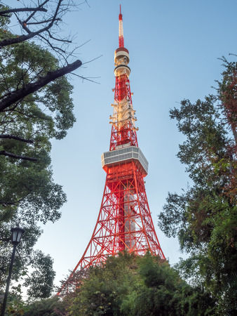 Tokyo tower is outstanding unique landmark in Tokyo, Japan, under twilight evening skyのeditorial素材