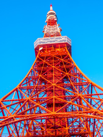 Tokyo tower is outstanding unique landmark in Tokyo, Japan, under twilight evening skyのeditorial素材