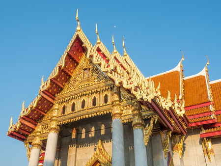 Front roof facade Thai art of Marble temple in Bangkokの写真素材