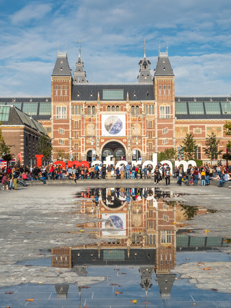 AMSTERDAM - OCTOBER 3: Rijksmuseum building and surrounding park including "iamsterdam" landmark in Amsterdam, Netherlands, on October 3, 2015.のeditorial素材