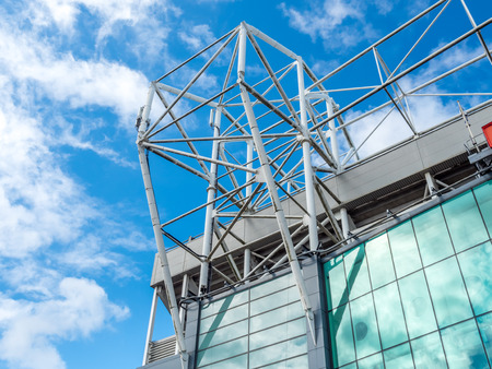 MANCHESTER - MAY 22:  Front side of Old Trafford Football stadium, the second largest stadium in UK, in Manchester city, England, was taken on May 22, 2016.のeditorial素材