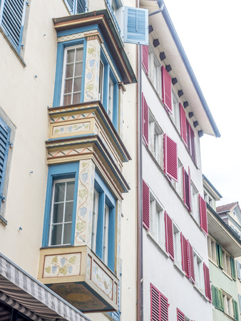 Living house windows in Zurich, Switzerlandの写真素材