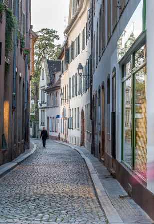 STRASBOURG - OCTOBER 10: Walking street in Strasbourg, France, under morning sky on October 10,...