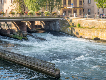 Weir over River Ill in Strasbourg, Franceのeditorial素材