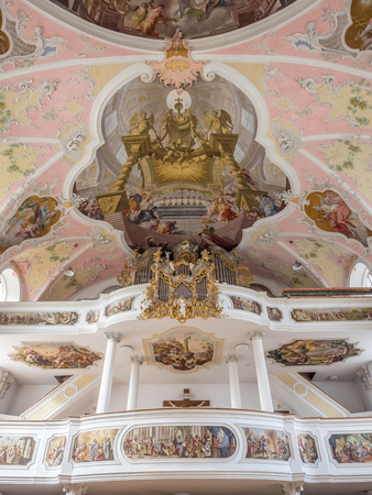 OBERAMMERGAU - OCTOBER 13: Interior architecture and decorations of Saint Peter and Paul Catholic Parish church in Oberammergau, Germany, on October 13, 2016.のeditorial素材