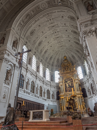 MUNICH - OCTOBER 14 : Interior architecture of St. Michael's church, contains tomb of King Ludwig II of Bavaria, on Kaufinger street in Munich, Germany, on October 14, 2016.のeditorial素材