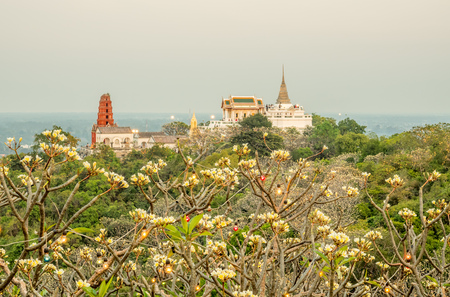 Phra Nakorn Kiri (Palace on the hill) is landmark of Petchaburi city in Thailand with old classic historic buildings, under evening sky, with some unrecognized toursitsのeditorial素材