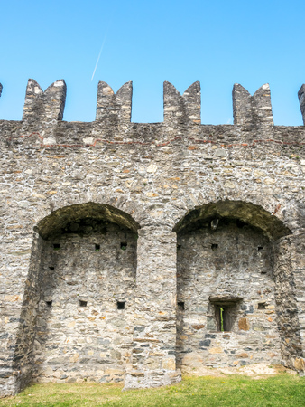 Castello di Montebello in Bellinzona city in Switzerland, surrounding with mountain, forests and impressive landscape view, under cloudy blue skyのeditorial素材