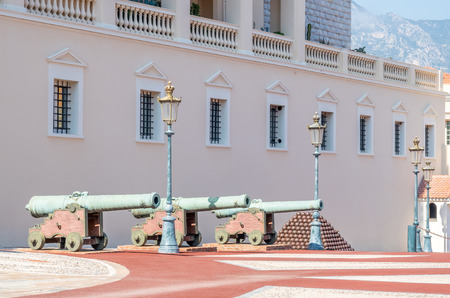 Canons in Prince Palace building and outdoor scene view in Monaco, Monacoのeditorial素材