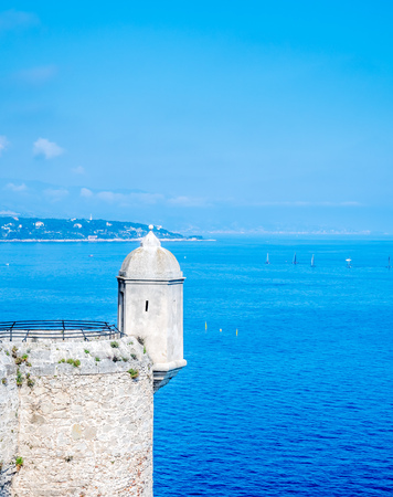 Sea view at coastline of Mediterranean sea under blue sky in  Monacoの写真素材