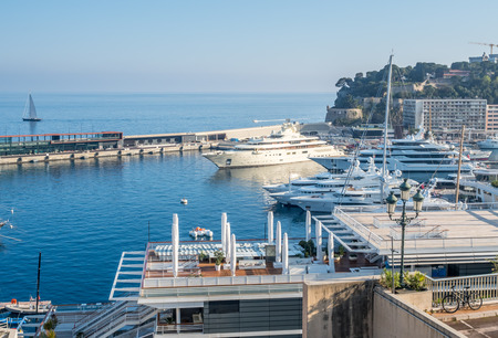 MONACO - APRIL 8 : Mediterranean sea view at Monaco yacht club in Monte Carlo district, Monaco, on...