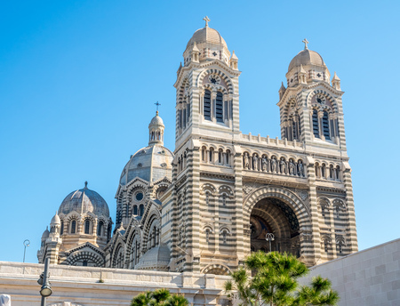 Marseille cathedral, one of the largest cathedral in France, Byzantine-Roman style catholic church, located on old port of Marseillesの写真素材