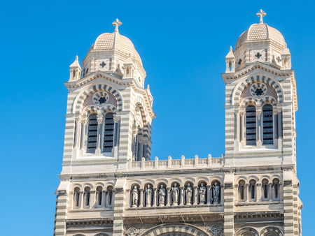 Marseille cathedral, one of the largest cathedral in France, Byzantine-Roman style catholic church, located on old port of Marseillesの写真素材