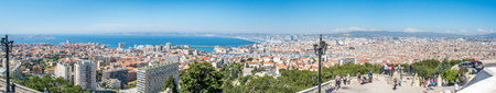 Cityscape landmark viewpoint of Marseille under clear blue sky in Franceの写真素材