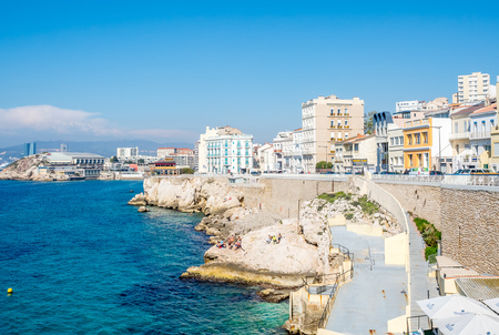 MARSEILLE - APRIL 11 : Scene view of Port du valon des Affes along Mediterranean sea in Marseille, France, on April 11, 2017.のeditorial素材