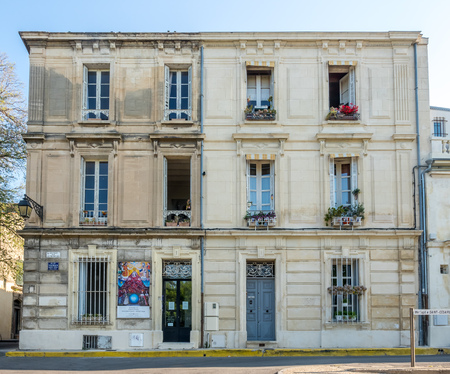 ARLES, FRANCE - APRIL 12 : City scene in old classic city, Arles, France, under clear blue sky, on April, 2017.のeditorial素材