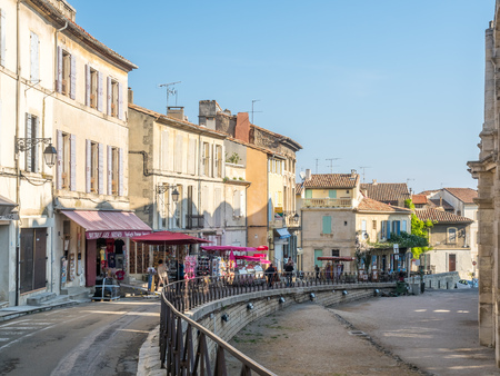 ARLES, FRANCE - APRIL 12 : City scene in old classic city, Arles, France, under clear blue sky, on April, 2017.のeditorial素材