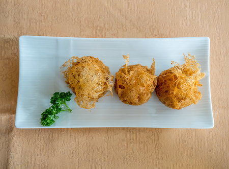 Deep fried taro in Chinese style as dim sumの写真素材