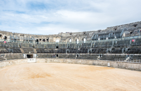 Interior architecture of Arena of Nimes, ancient Roman amphitheater, in Franceのeditorial素材