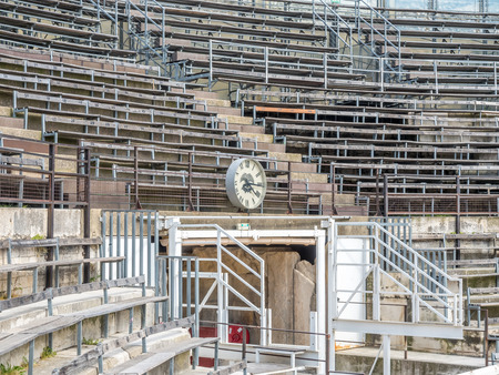 Interior architecture of Arena of Nimes, ancient Roman amphitheater, in Franceのeditorial素材