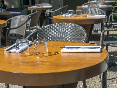 Relax place in outdoor restaurant with sunlight in France