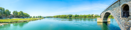 Pont d'Avignon is destroyed bridge, the UNESCO World Heritage place, cross Rhone river in Avignon, Franceのeditorial素材