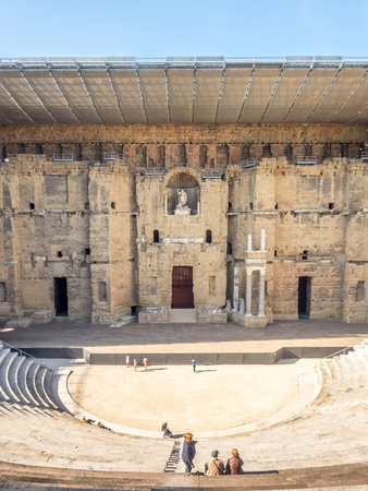 ORANGE, FRANCE - APRIL 12 : Roman Theater of Orange, one of the best preserved Roman theater, located in Orange city, France, on April 12, 2017.のeditorial素材