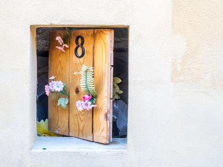 Traditional old classic buildings architecture, windows and doors, in countryside area of Franceの写真素材
