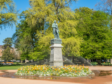 ANNECY, FRANCE - APRIL 14 : Claude Louis Berthollet statue in Annecy, France, in outdoor park under clear blue sky, on April 14, 2017.のeditorial素材